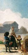 A woman and two children by a fountain, Francisco de Goya